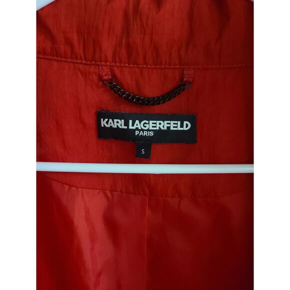 Karl Lagerfeld Red Windbreaker Lightweight Jacket Small Hidden Hoodie Zip - Picture 2 of 6